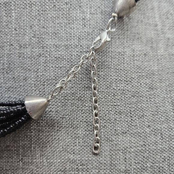 Unique Black Seed Bead Multi-Strand Necklace Silver-Tone Accents Boho - Picture 6 of 6